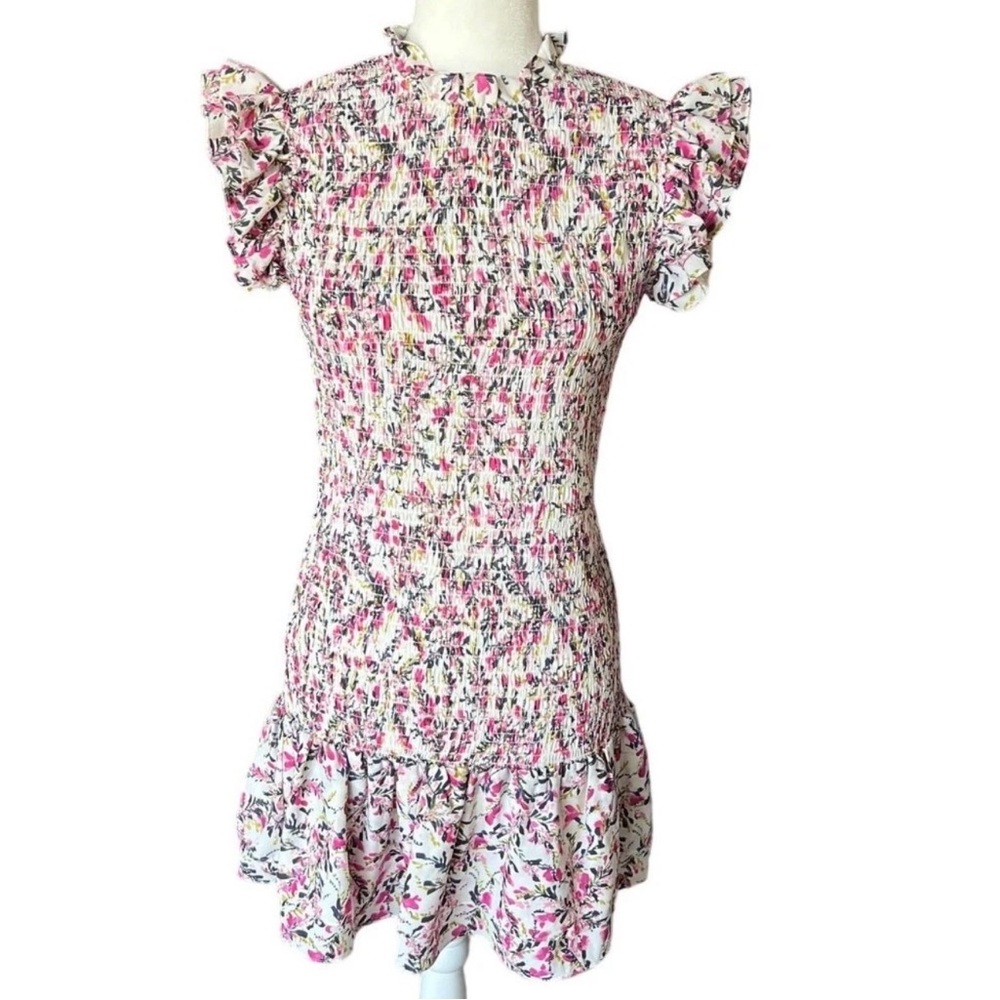 French Connection Pink Floral Smocked Mini Dress Small